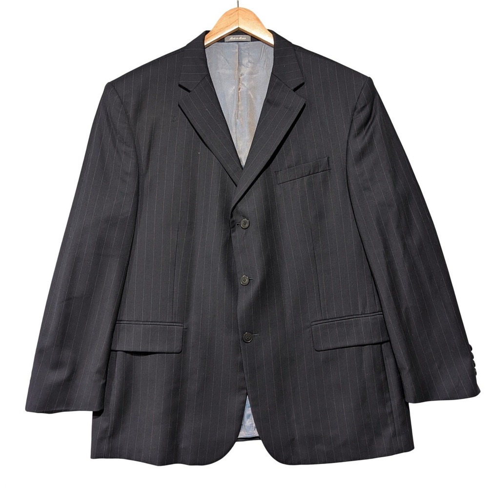 Oscar de la Renta Profile Mens 48R Pinstripe Wool Blazer Navy Blue 3 Button